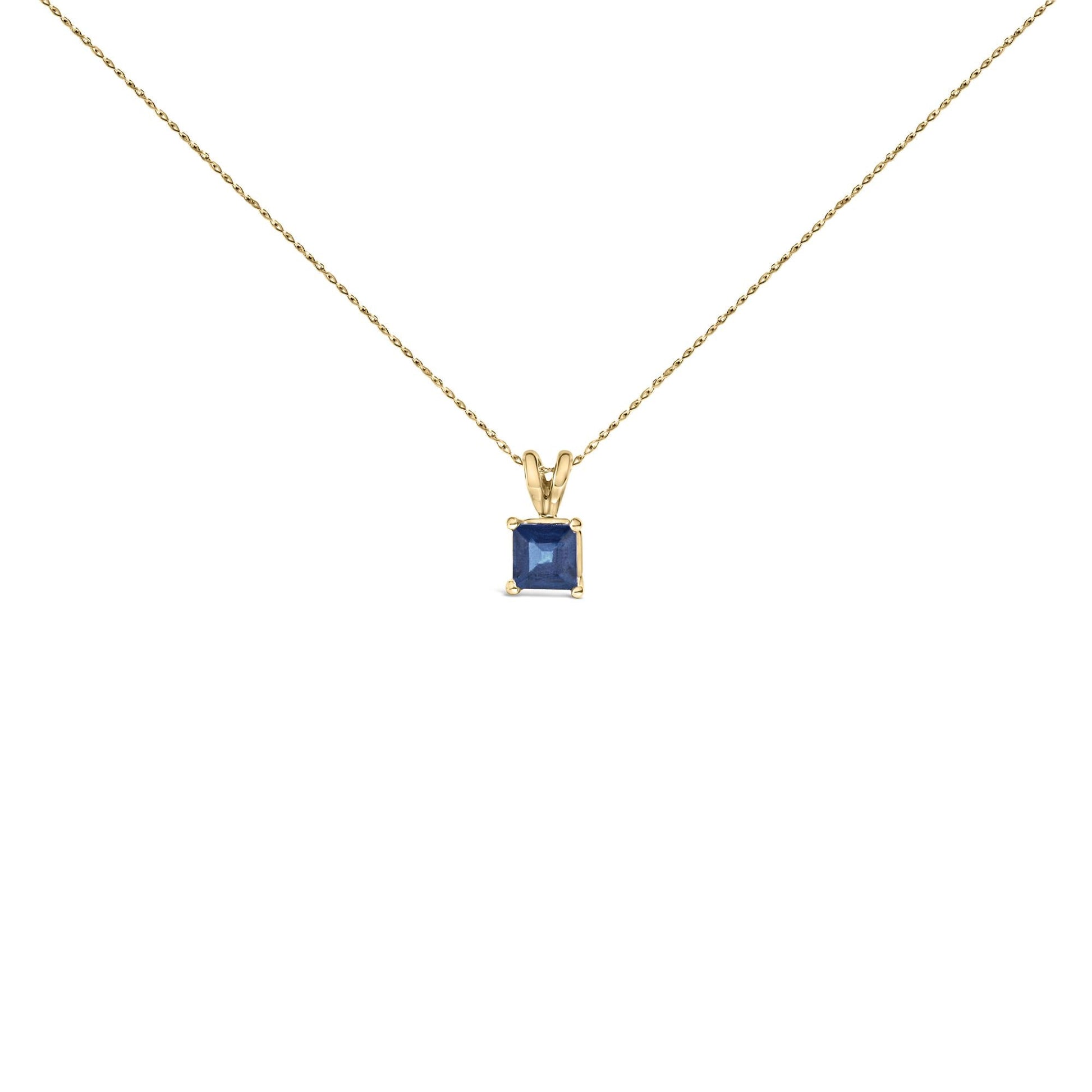 14K Gold 5x5 MM Square Shaped Gemstone Solitaire Pendant Necklace-0