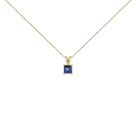 14K Gold 5x5 MM Square Shaped Gemstone Solitaire Pendant Necklace-0