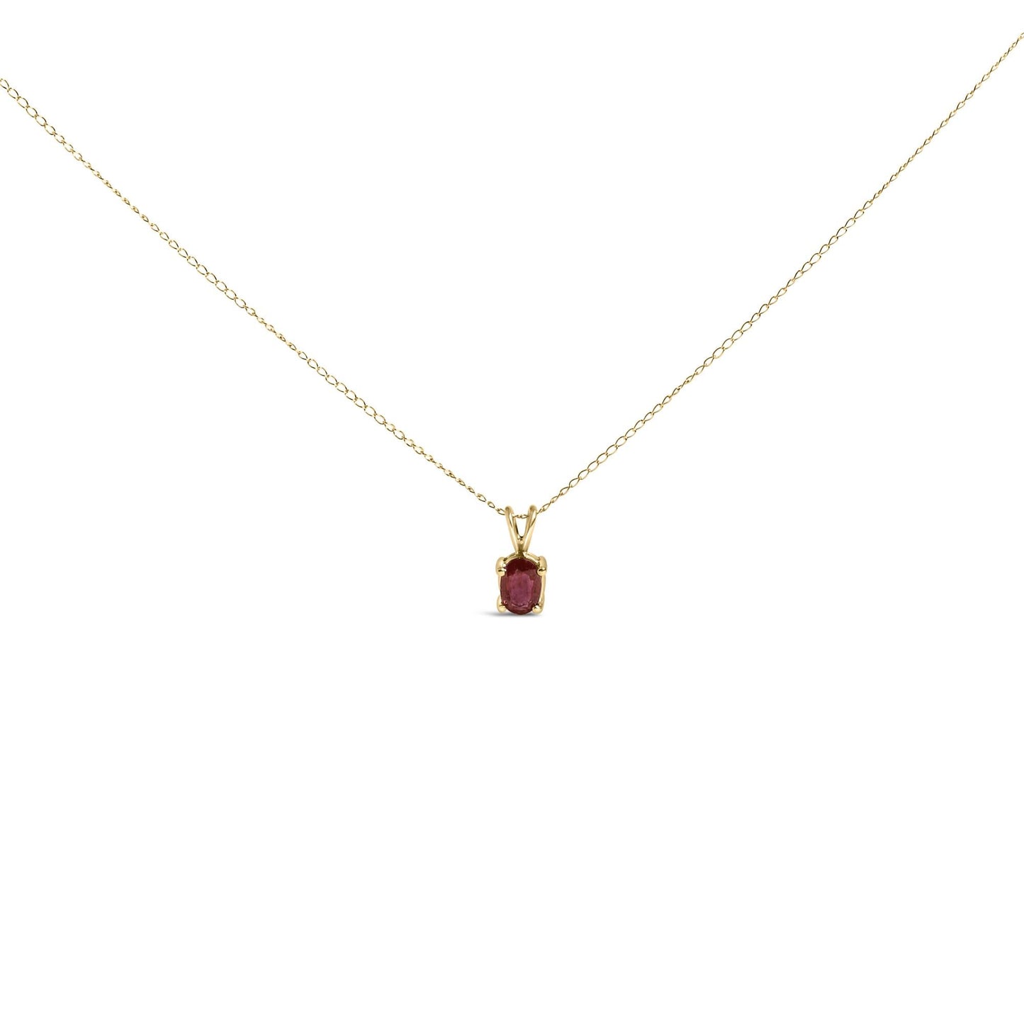 14K Gold 6x4MM Oval Shaped Gemstone Solitaire Pendant Necklace-2