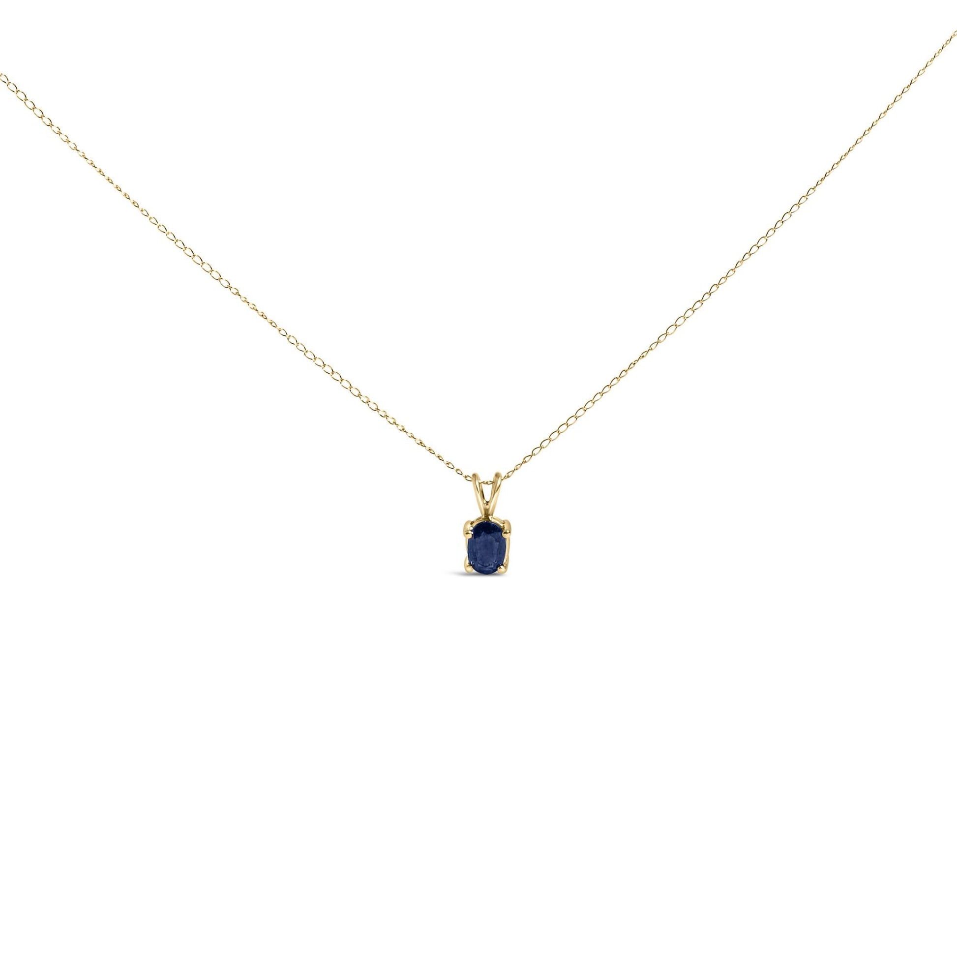 14K Gold 6x4MM Oval Shaped Gemstone Solitaire Pendant Necklace-0