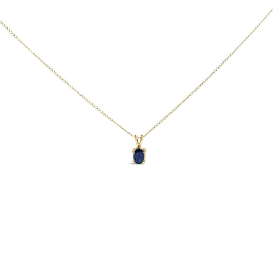 14K Gold 6x4MM Oval Shaped Gemstone Solitaire Pendant Necklace-0