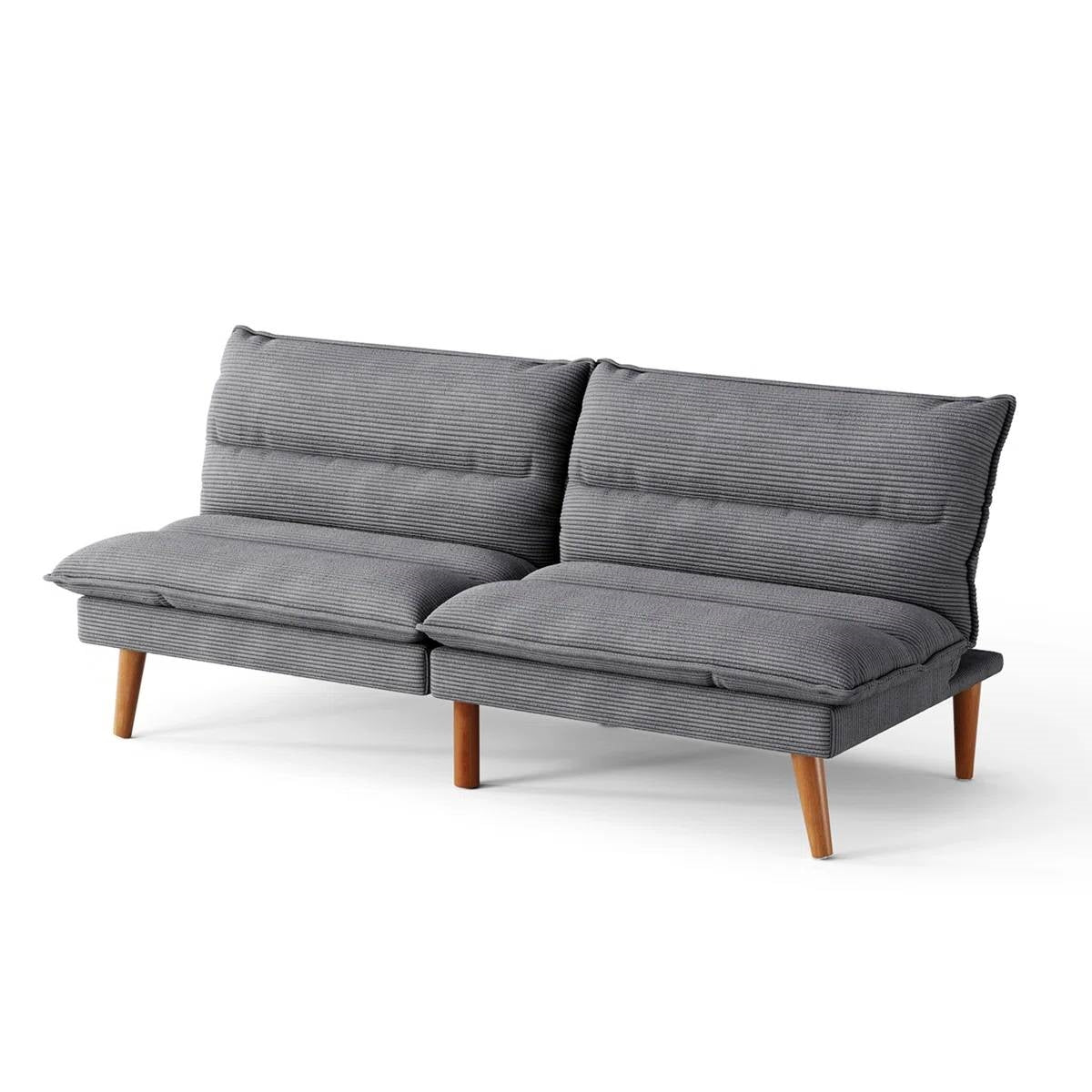 Modern Grey Corduroy Fabric Futon Sleeper Sofa Bed Couch with Wood Legs-2