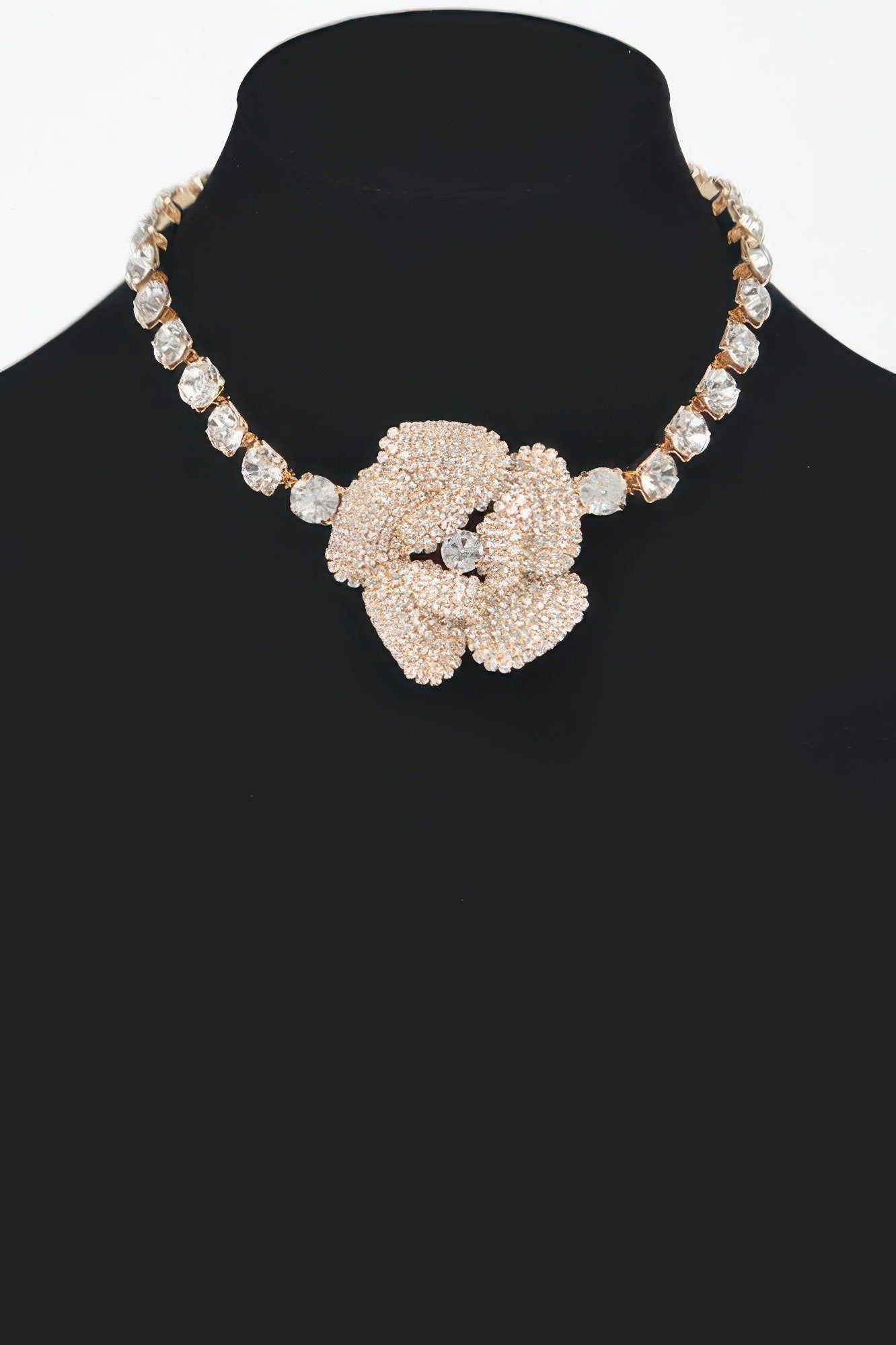 GRAMERCY PARK Rhinestone Faux Pearl Flower Choker: BYMANYC ® New York-0