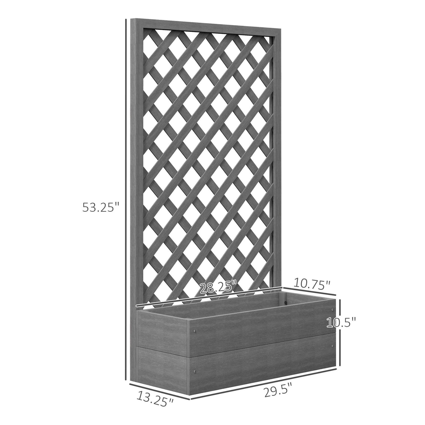 Outdoor Raised Garden Bed Planter Box with Lattice Trellis in Grey Wood Finish-3