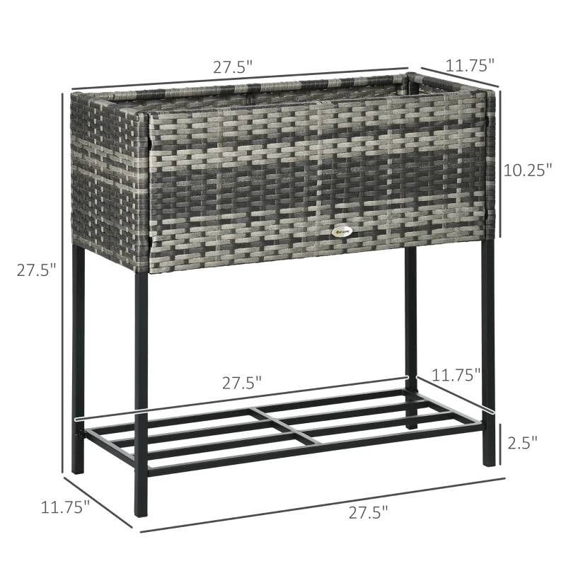 Grey Modern PE Rattan Wicker Raised Garden Bed Elevated Planter Box-4