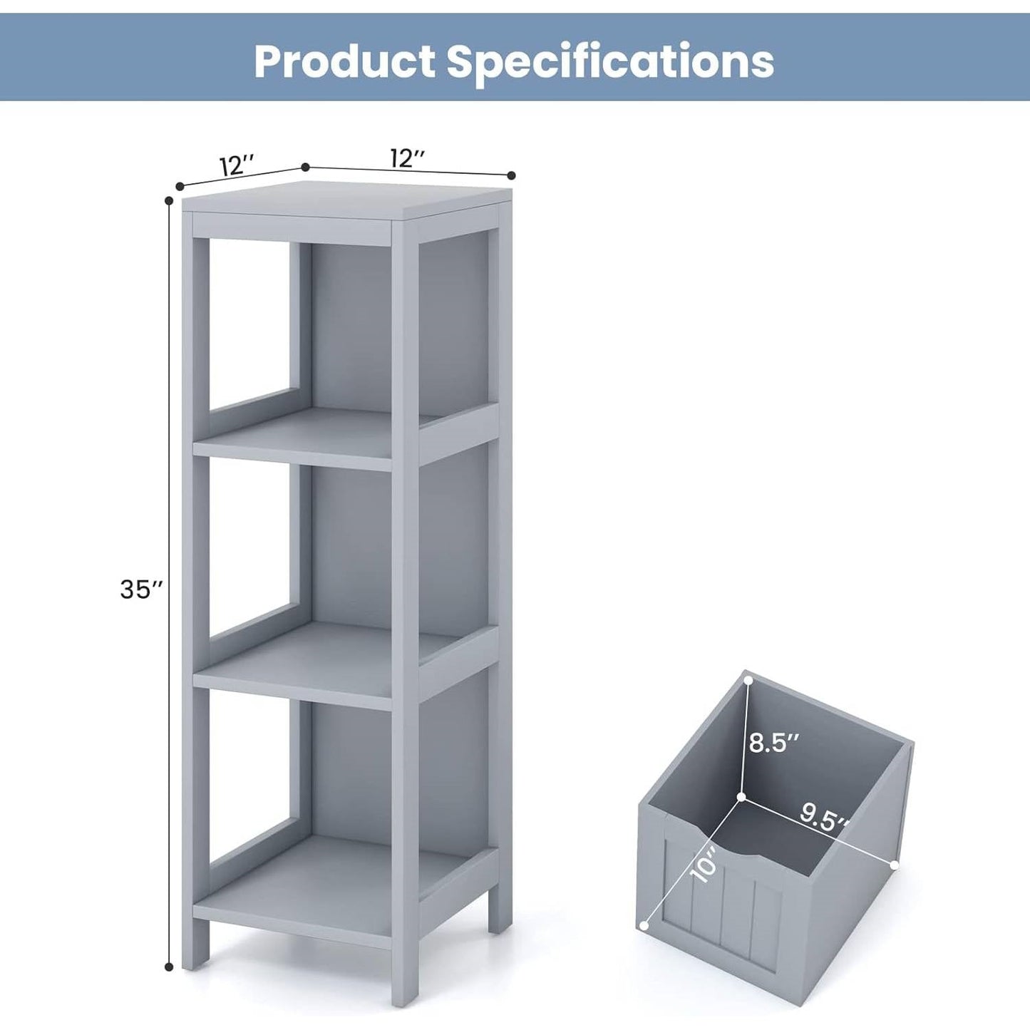 Modern Farmhouse 2-Drawer Bathroom Floor Cabinet with Shelf in Grey Wood Finish-4