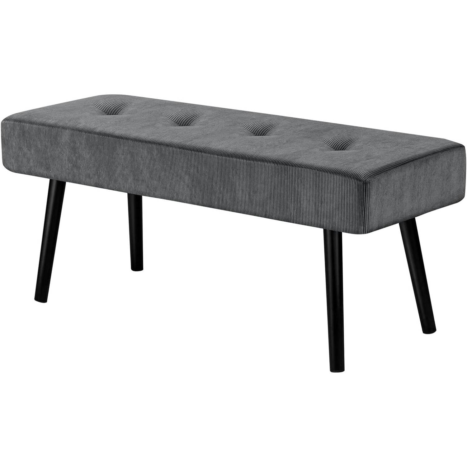 Mid-Century Grey Corduroy Upholstered End of Bed Bench with Black Metal Legs-3
