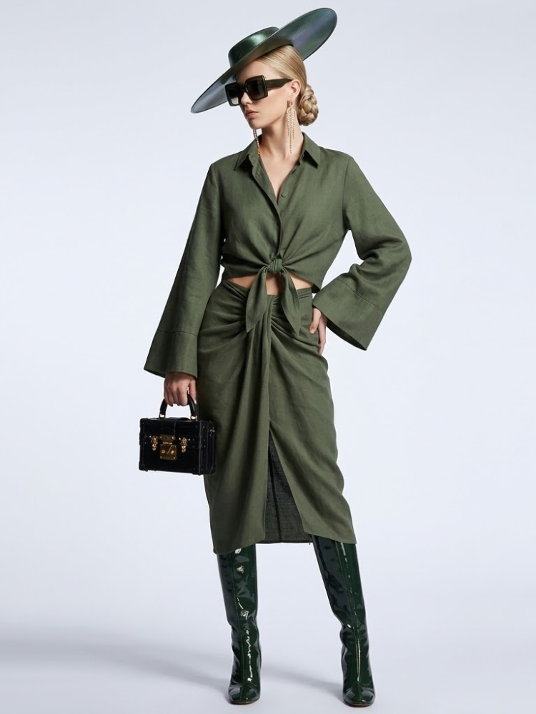 GREENWICH Women's Tie-Blouse & Skirt Set Prêt-à-Porter BYMANYC ® NY-0
