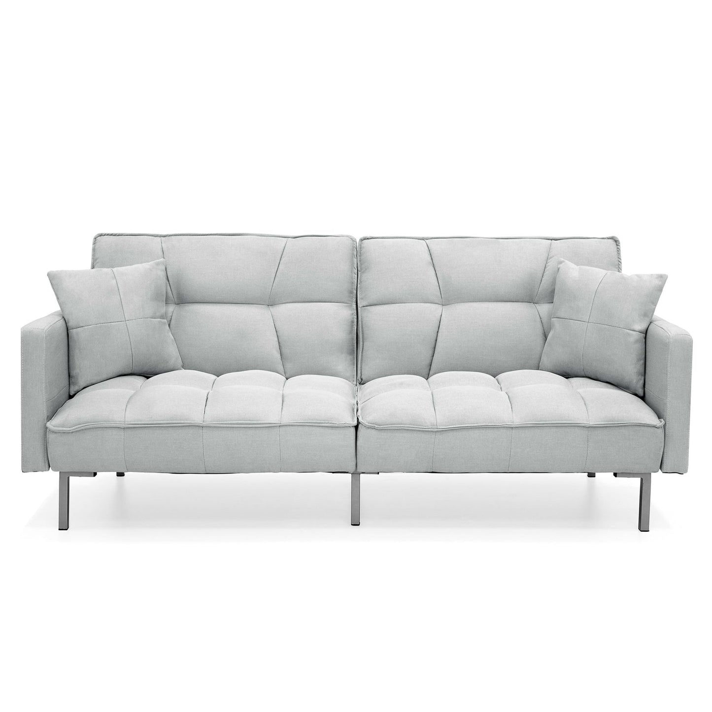 Plush Gray Split-Back Design Convertible Linen Tufted Futon w/ 2 Pillows-0