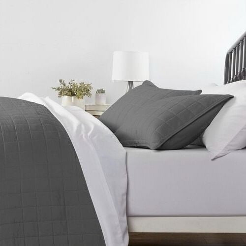 3 Piece Microfiber Farmhouse Coverlet Bedspread Set Grey, King/California King-0