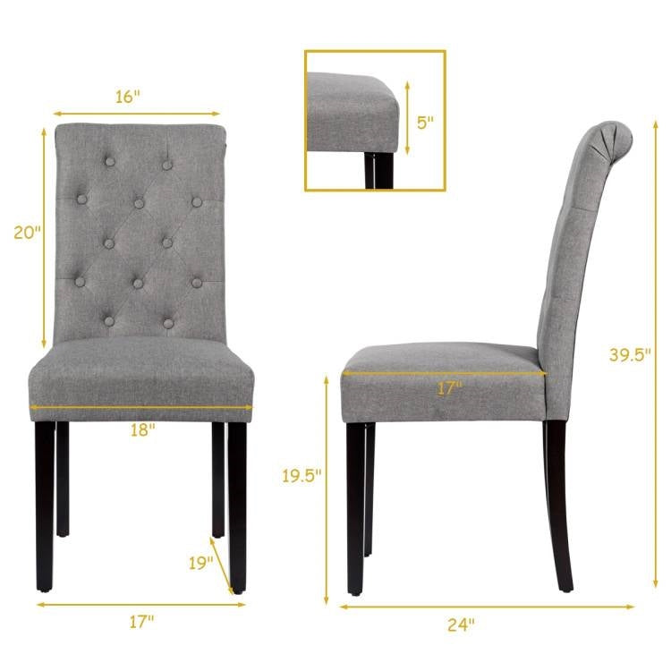 Set of 2 Grey Linen Button Tufted Dining Chair with Wood Legs-4