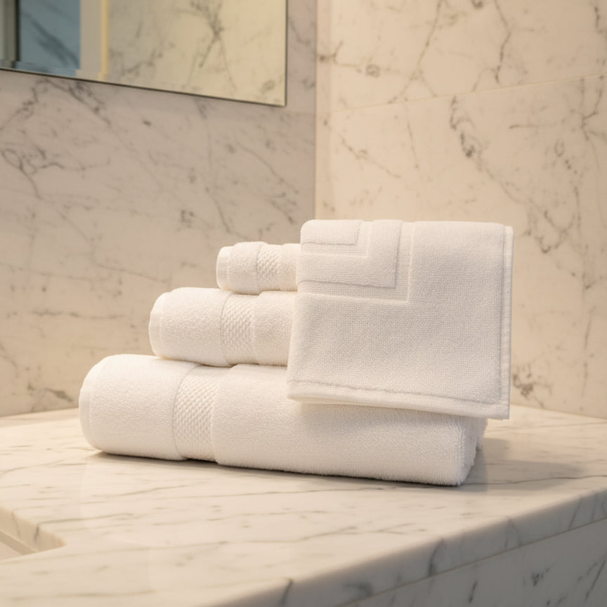 GRM Collection White Cotton Lyocell Blend Towels-2