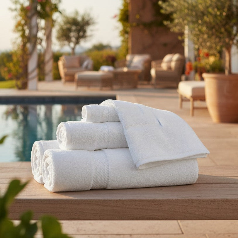 GRM Collection White Cotton Lyocell Blend Towels-0