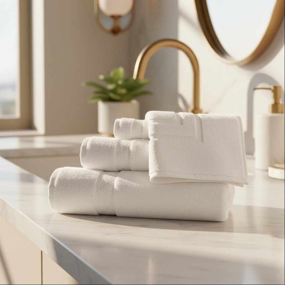 GRM Collection White Cotton Lyocell Blend Towels-1