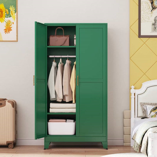 Green Metal Multifunctional Storage Armoire Wardrobe Closet-0