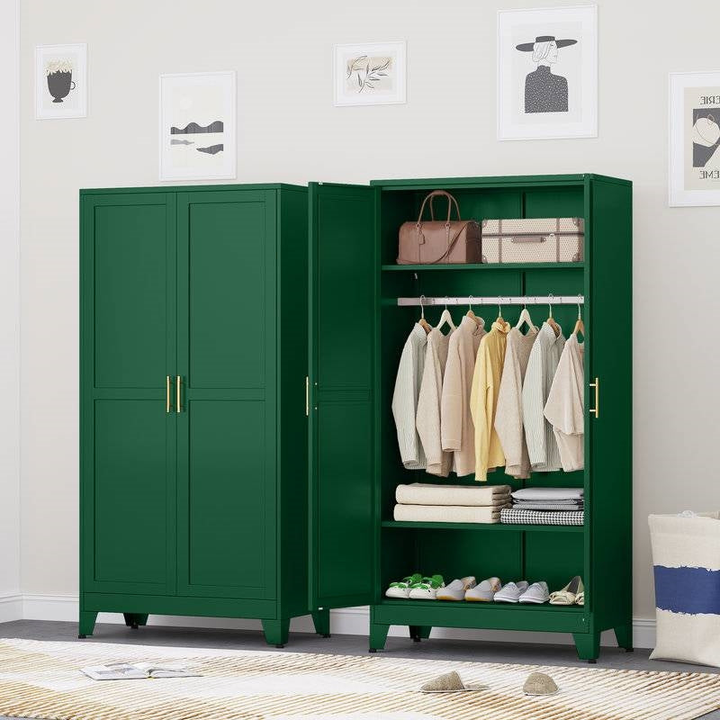 Green Metal Multifunctional Storage Armoire Wardrobe Closet-1
