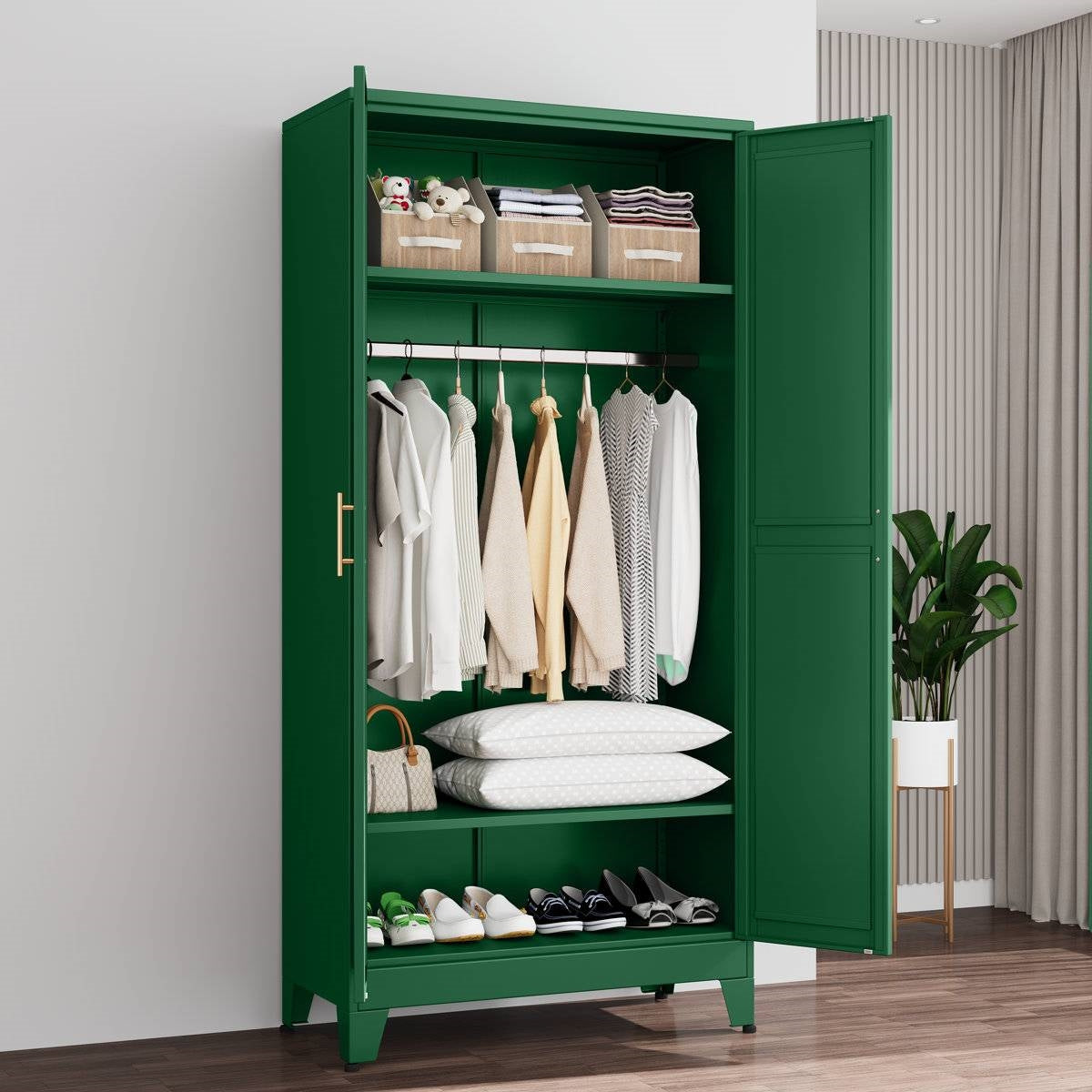 Green Metal Multifunctional Storage Armoire Wardrobe Closet-2