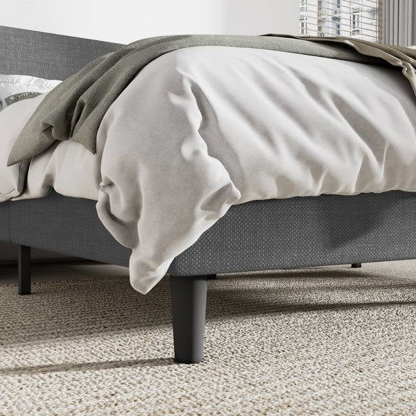 Queen Size Grey Linen Blend Upholstered Platform Bed with Wingback Headboard-3