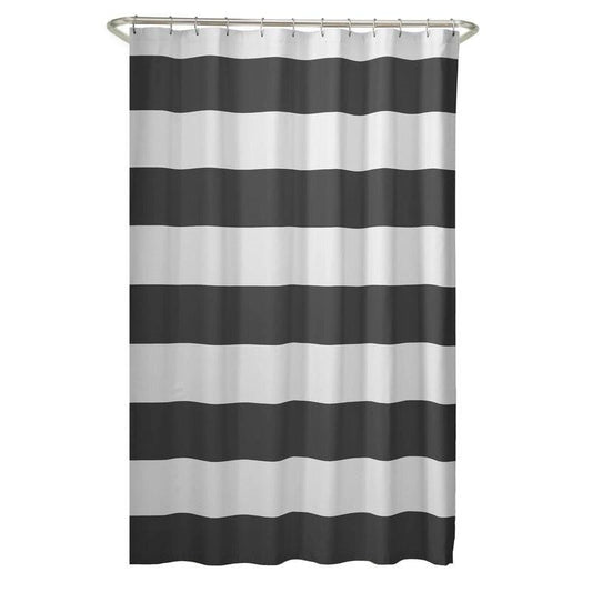 72 x 70 inch Polyester Grey White Nautical Ocean Beach Striped Shower Curtain-0