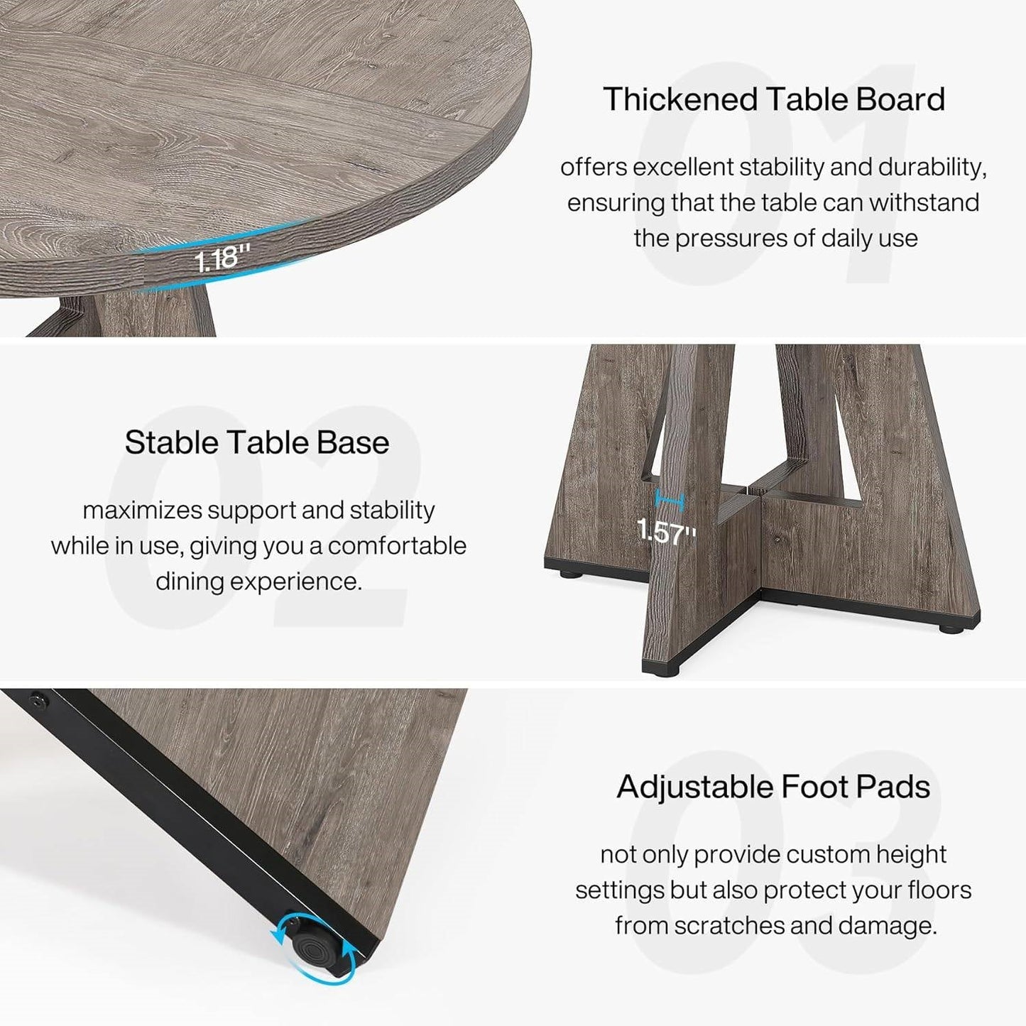 Modern Kitchen 4-Person Circular Dining Table in Grey Wood Finish-3