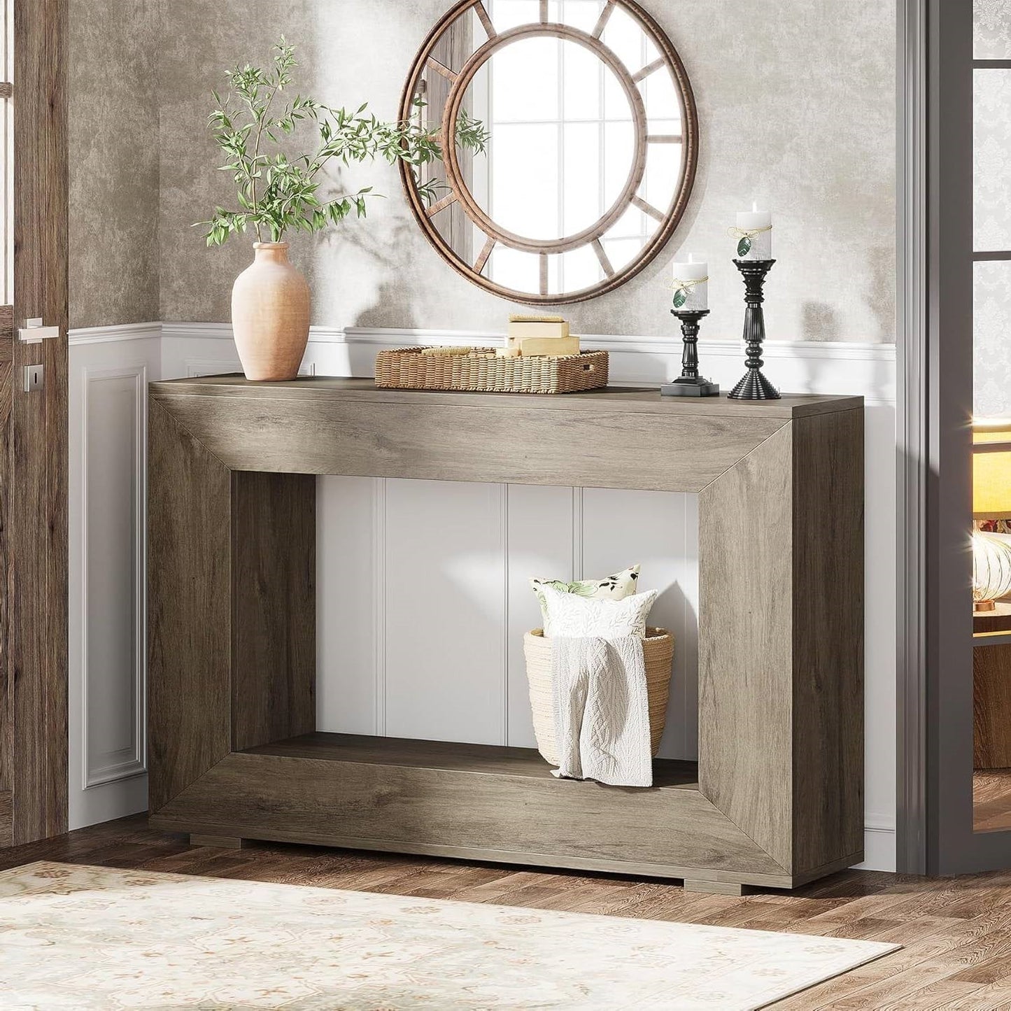 Modern Farmhouse 47-inch Long Entryway / Console Table in Grey Wood Finish-1