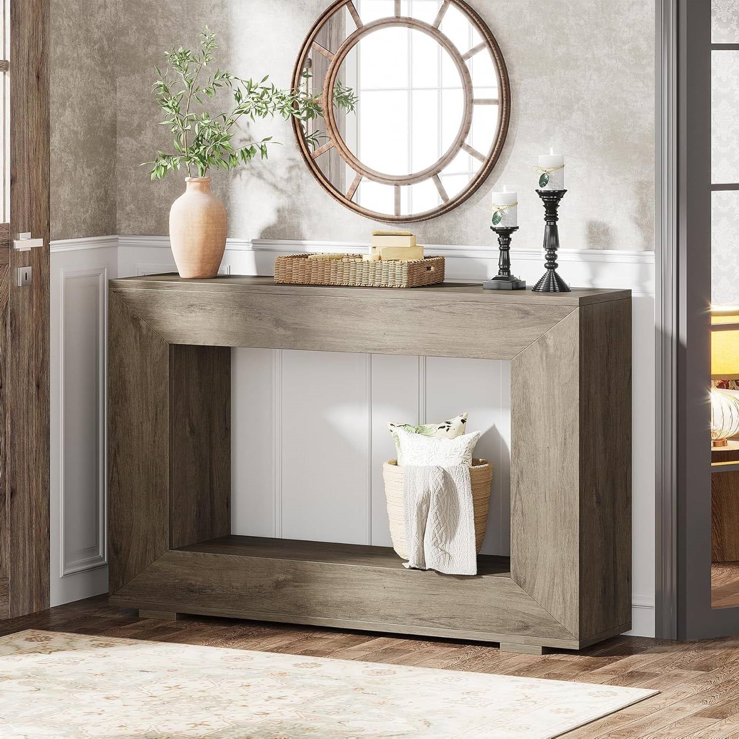 Modern Farmhouse 47-inch Long Entryway / Console Table in Grey Wood Finish-1