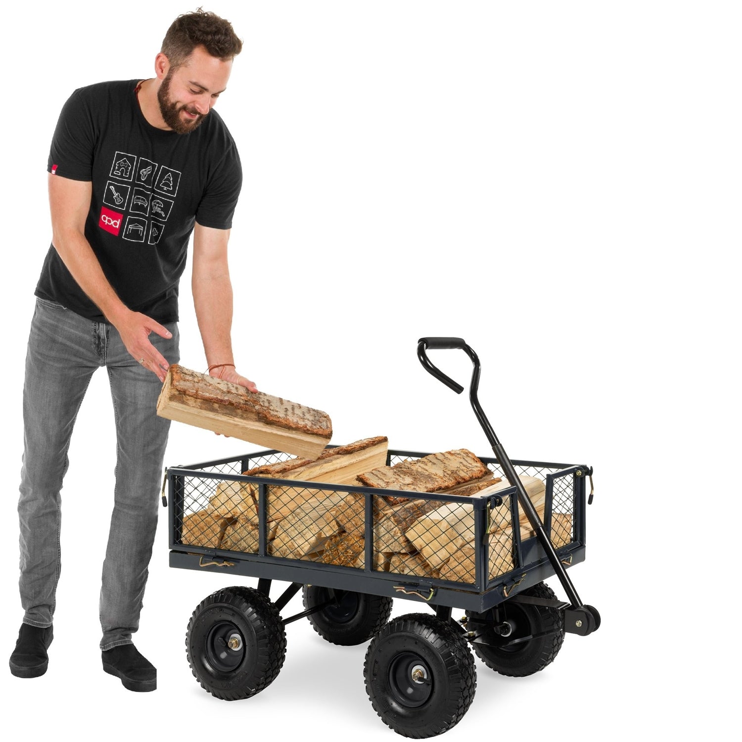 Heavy Duty Grey Steel Garden Utility Cart Wagon with Removable Sides-1