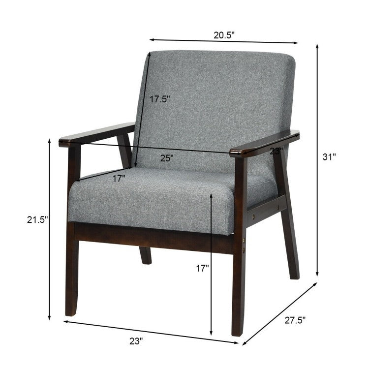Retro Modern Classic Grey Linen Wide Accent Chair with Espresso Wood Frame-2
