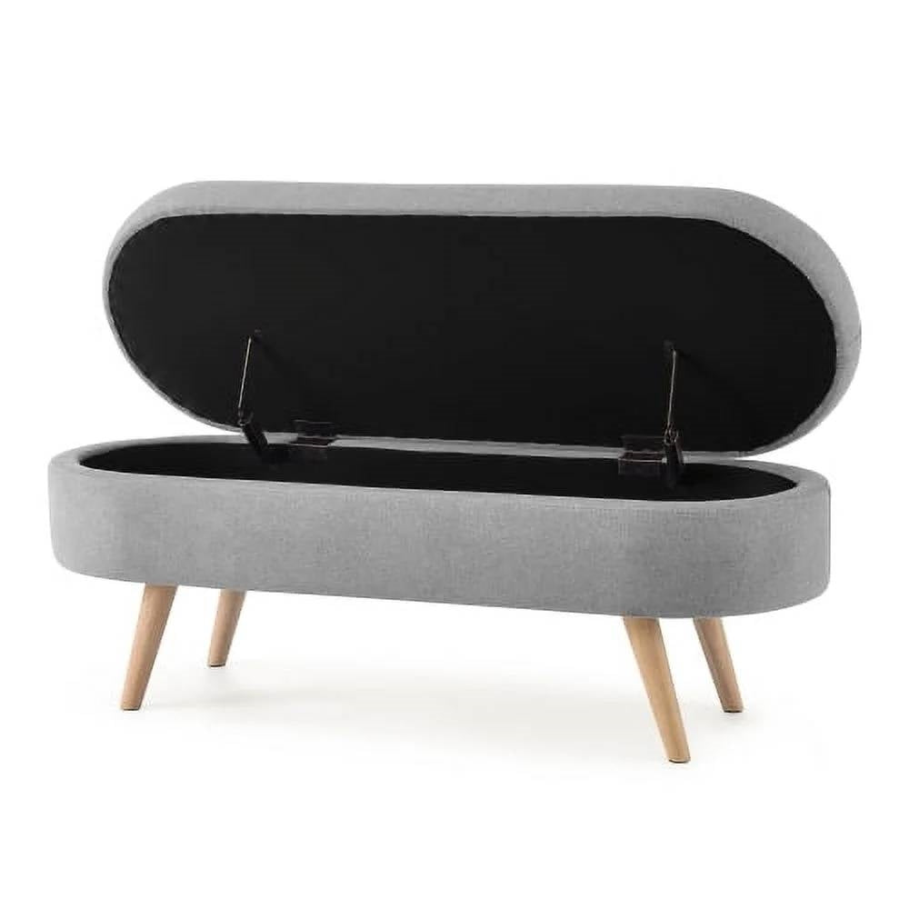 Mid-Century Modern Boho Style Grey Linen Bedroom Storage Bed Bench-3