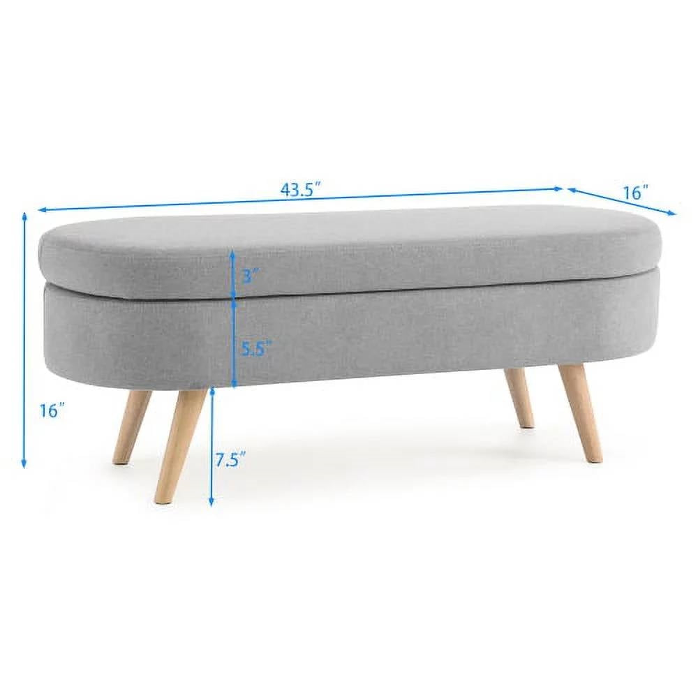 Mid-Century Modern Boho Style Grey Linen Bedroom Storage Bed Bench-4