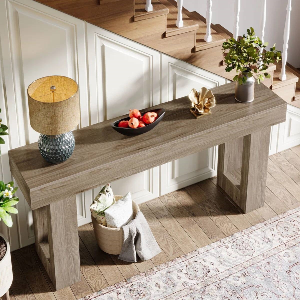 Modern Farmhouse 63-inch Entryway Console Sofa Table in Grey Wood Finish-1