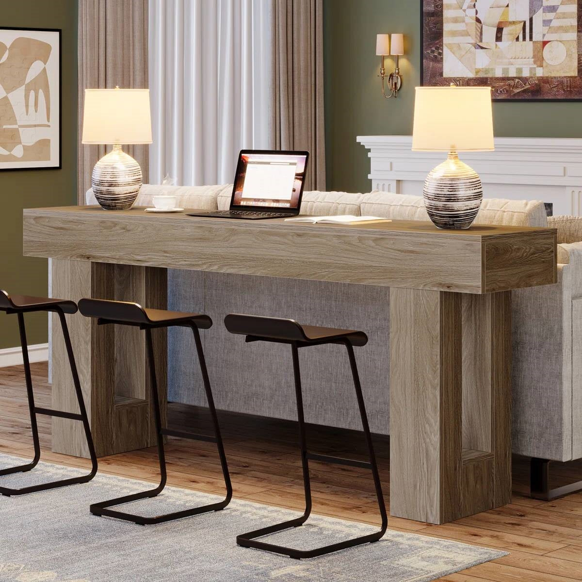 Modern Farmhouse 63-inch Entryway Console Sofa Table in Grey Wood Finish-2