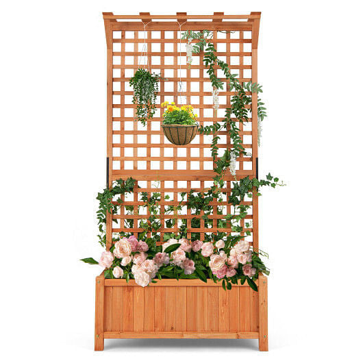 Raised Garden Bed with Trellis and Hanging Roof-Natural-4