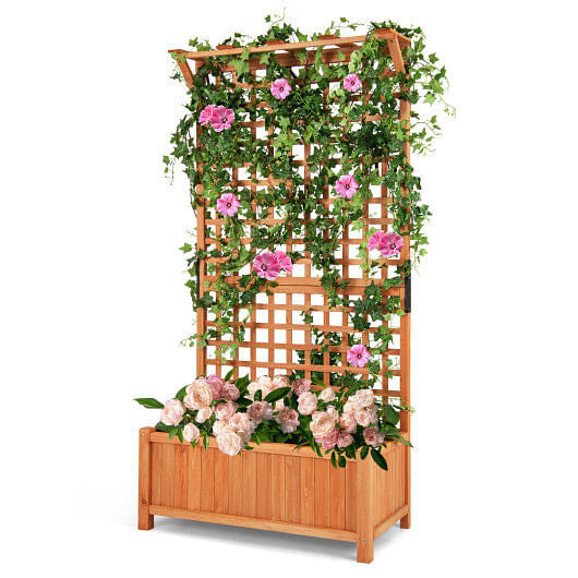 Raised Garden Bed with Trellis and Hanging Roof-Natural-0