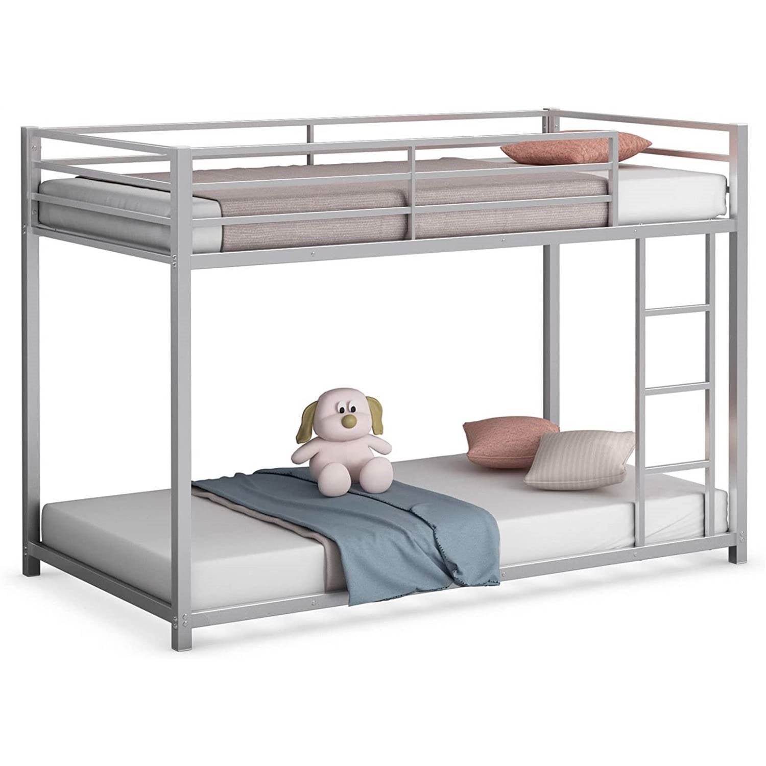 Twin over Twin Low Profile Modern Bunk Bed in Silver Metal Finish-0
