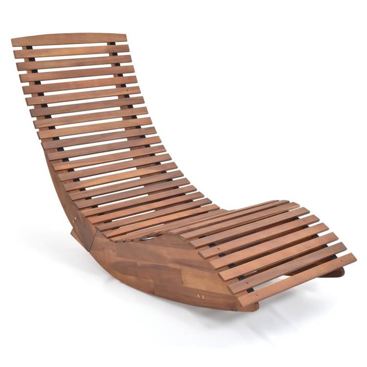 Premium Acacia Wood Rocking Chair Widened High Back Slatted Seat-0