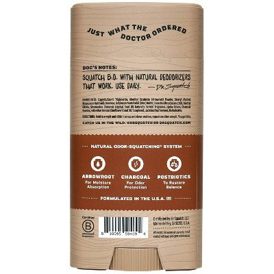 DR. SQUATCH Men's Natural Solid Deodorant Wood Barrel Bourbon 2.65oz - New