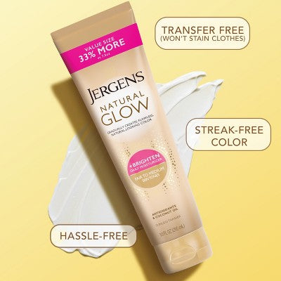 Jergens Natural Glow Brightening Daily Moisturizer + Self Tanner Tanning Lotion Fair to Medium 10 fl oz - New