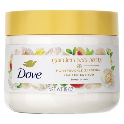 Dove Beauty Garden Tea Party Body Scrub Honeysuckle Gardenia Limited Edition 15oz - Imperfect Container