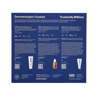 Remedy Skin Brightening 3-Piece Skincare Kit with Gentle Cleanser Vitamin C Serum 2.7oz - Imperfect Box
