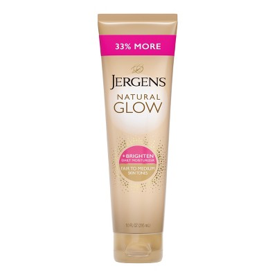 Jergens Natural Glow Brightening Daily Moisturizer + Self Tanner Tanning Lotion Fair to Medium 10 fl oz - New
