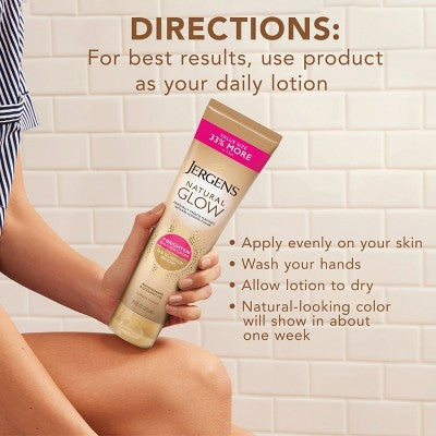 Jergens Natural Glow Brightening Daily Moisturizer + Self Tanner Tanning Lotion Fair to Medium 10 fl oz - New