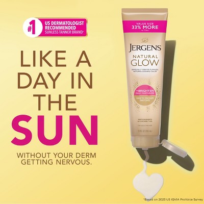 Jergens Natural Glow Brightening Daily Moisturizer + Self Tanner Tanning Lotion Fair to Medium 10 fl oz - New