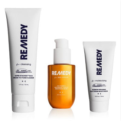 Remedy Skin Brightening 3-Piece Skincare Kit with Gentle Cleanser Vitamin C Serum 2.7oz - Imperfect Box