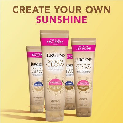 Jergens Natural Glow Brightening Daily Moisturizer + Self Tanner Tanning Lotion Fair to Medium 10 fl oz - New