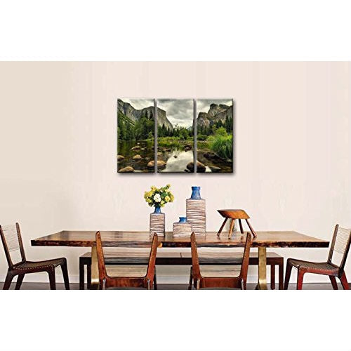 Yosemite Mountain Stream 3-Piece Wall Art Framed Print on Canvas-2