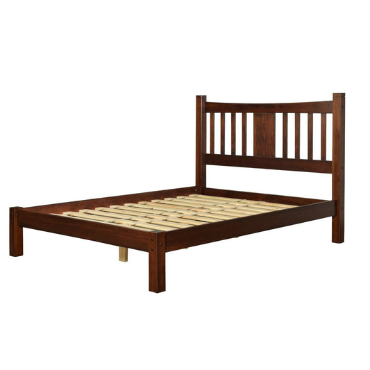 Queen Farmhouse Style Solid Wood Platform Bed Frame with Headboard in Cherry-0