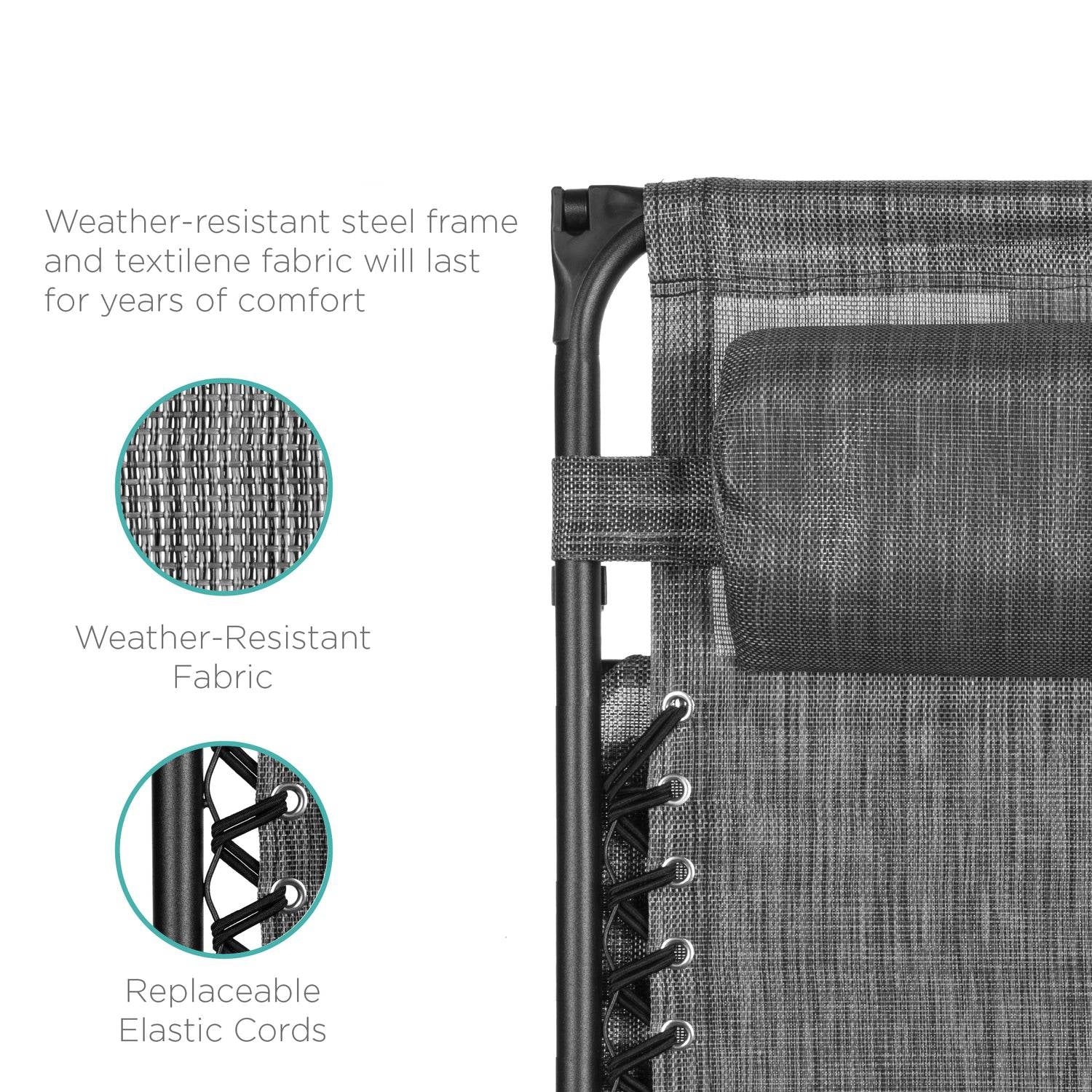 Grey Zero Gravity Folding Reclining Patio Lounge Chair with Canopy Sun Shade-3