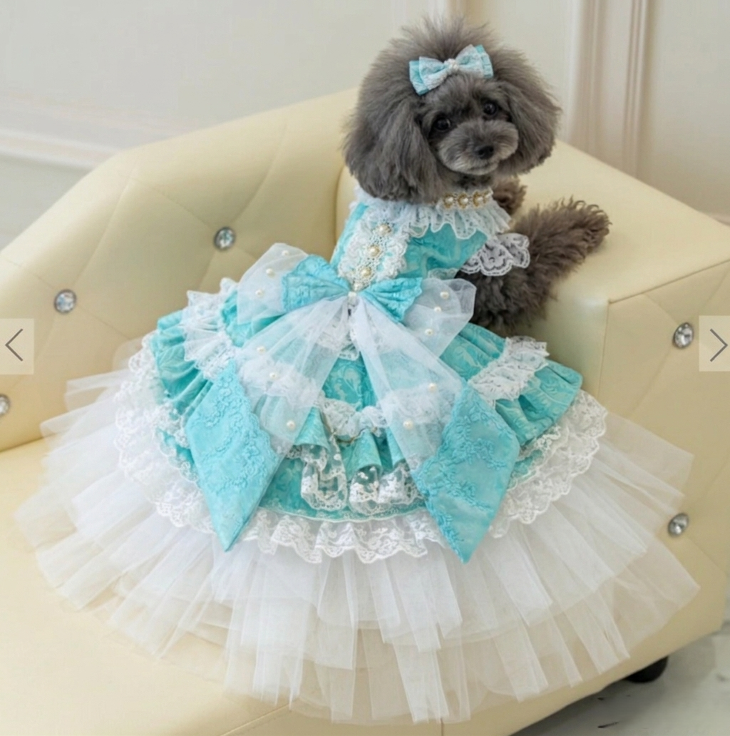 Handmade Luxury Dog Trailing Dress Pet Clinoline Weddings Gown