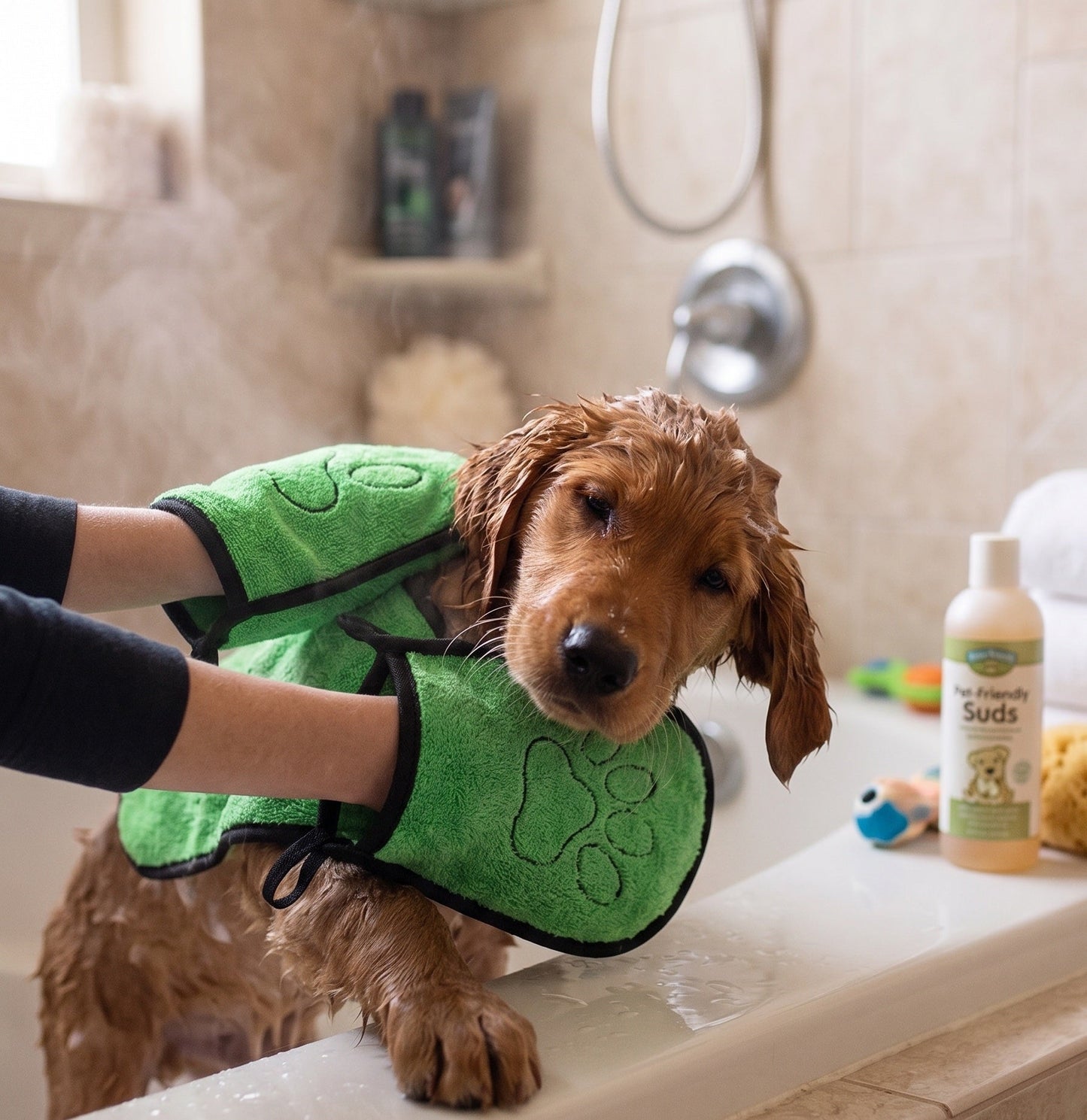 BeNat Pets. Dog Bath Towel Double Drop Pocket Design